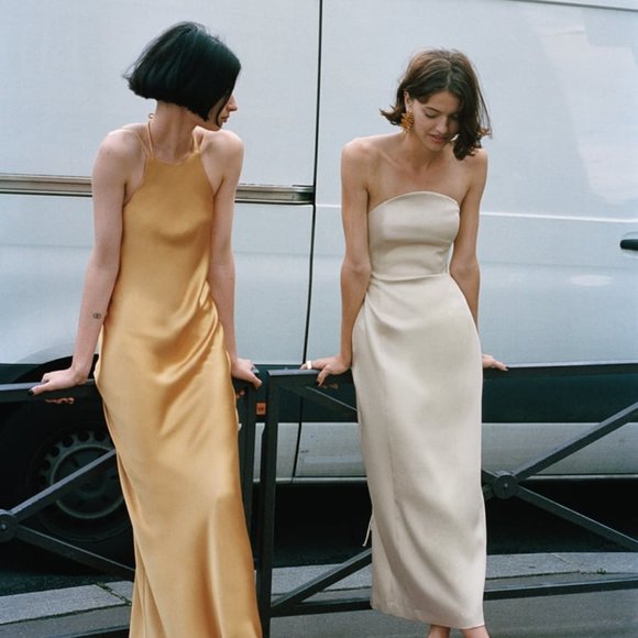 Zara Dresses Nwt Zara Long Satin Effect Dress Bronze Ref 834222 Poshmark